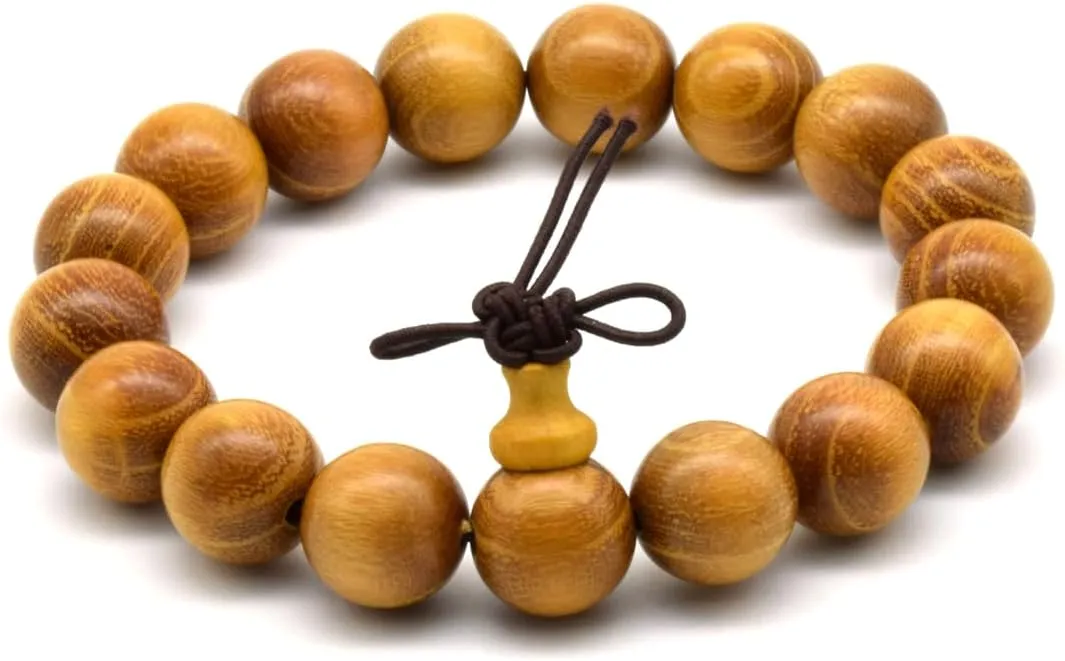 Zen Dear Natural Golden Sandalwood Mexican Bocote Mala Prayer Bead Bracelet Link Wrist Necklace Mala Beads