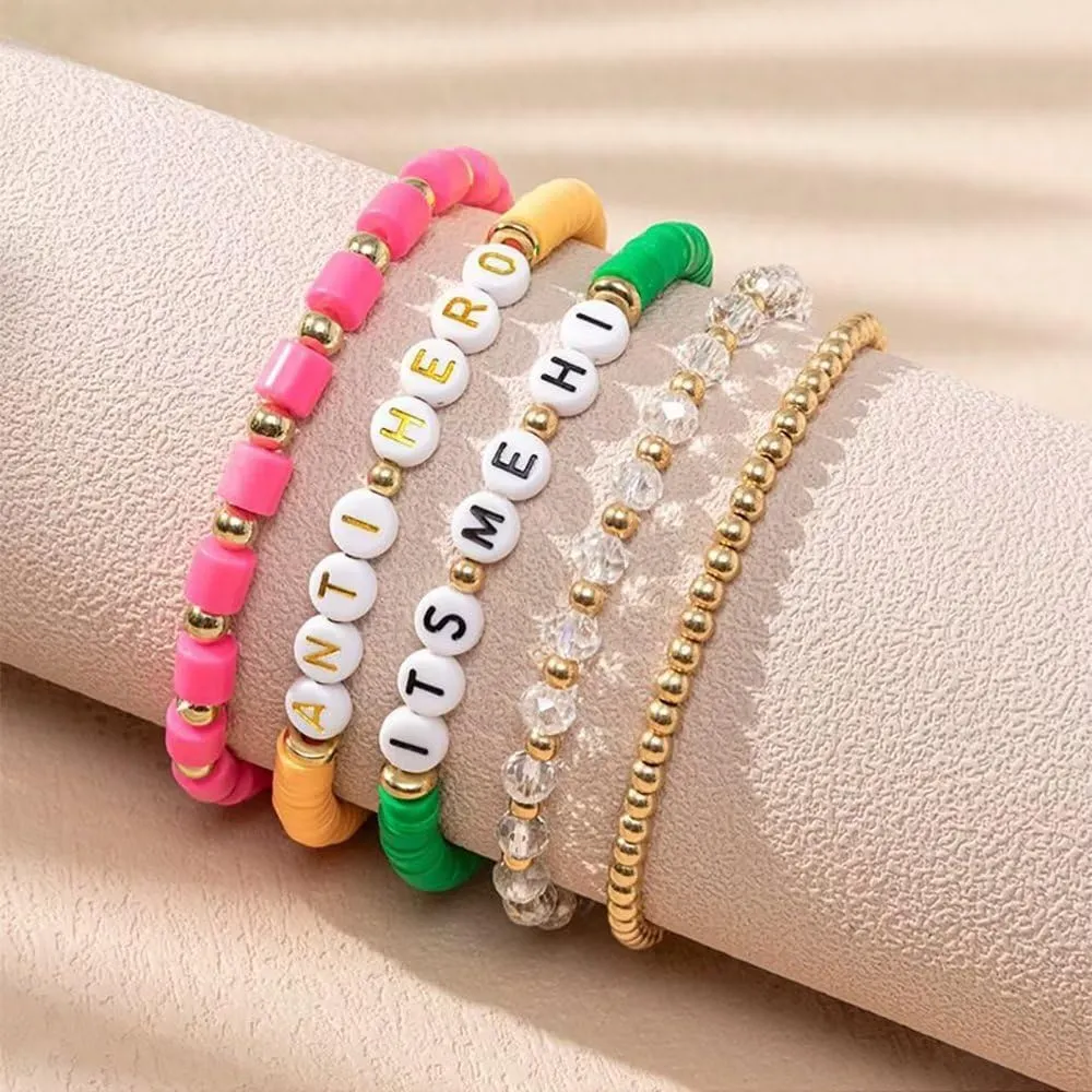 Zian Bohemian Polymer Clay Bracelet Colorful Alphabet Beaded Bracelet Adjustable Friendship Bracelet Set Women'S Jewelry