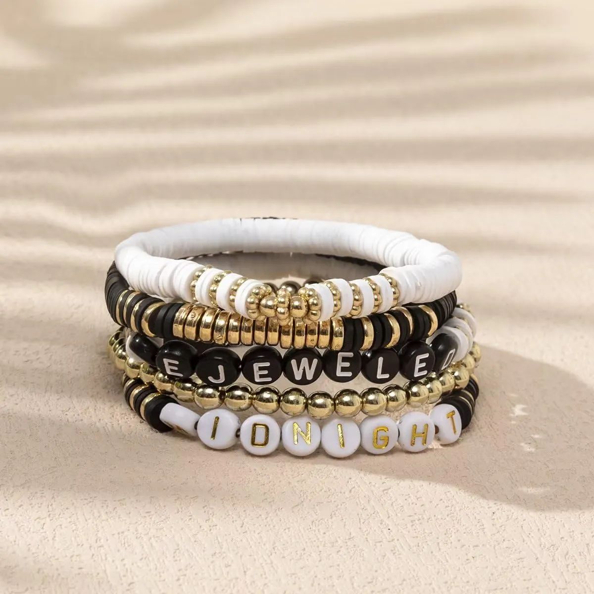 Zian Bohemian Polymer Clay Bracelet Colorful Alphabet Beaded Bracelet Adjustable Friendship Bracelet Set Women'S Jewelry