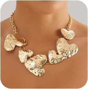 ZMANYIJEW Chunky Gold Necklace Gold Star Statement Necklace Chunky Heart Choker Necklace Gold Floral Bib Necklace Jewelry for Women